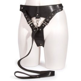 Fetish Fantasy Faux Leather Chastity Panty and Leash