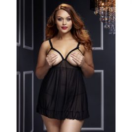 Baci Lingerie Plus Size Open Cup Mesh Babydoll