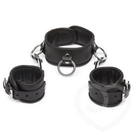 DOMINIX Deluxe Padded Leather Collar and Wrist Restraint Set