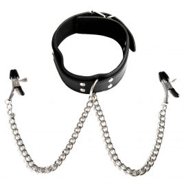 Sportsheets Faux Leather Collar with Nipple Clamps
