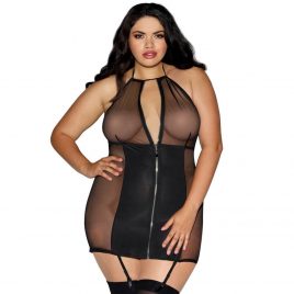 Dreamgirl Plus Size Halterneck Zip-Front Mesh Mini Dress
