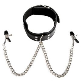 Sportsheets Faux Leather Collar with Nipple Clamps
