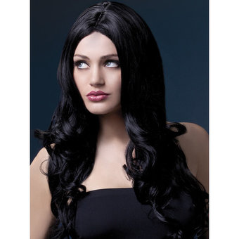 Fever Rhianne 26 Inch Long Black Soft Curl Wig with Center Parting