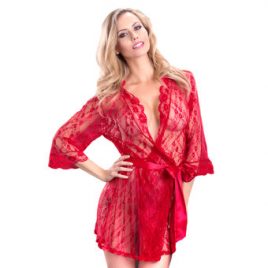 Oh La La Cheri Lace Robe with Belt Red