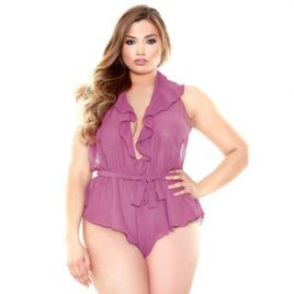 Fantasy Curve Plus Size Halterneck Sheer Purple Playsuit