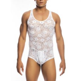 Malebasics Men’s White Lace Bodysuit with Zip Back