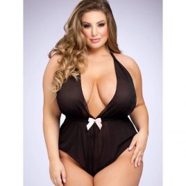 Lovehoney Plus Size Barely There Sheer Black Crotchless Teddy
