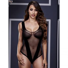 Baci Lingerie V Plunge Fishnet Teddy