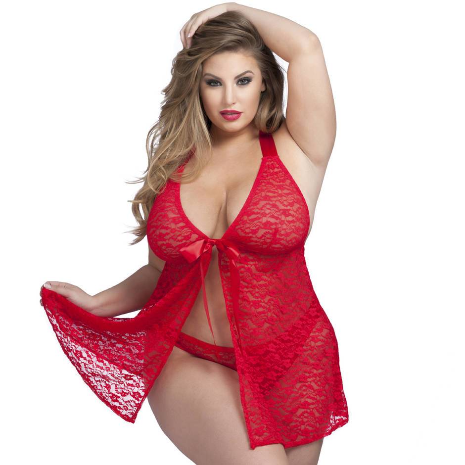 Lovehoney Plus Size Unwrap Me Red Lace Babydoll