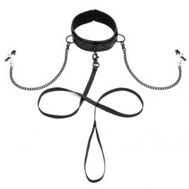 Bondage Boutique Black Rose Collar with Nipple Clamps