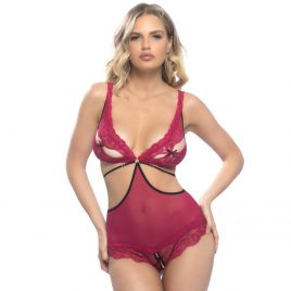 Oh La La Cheri Pomegranate Crotchless Peek-a-Boo Teddy