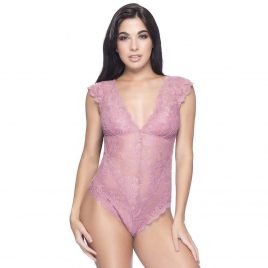 Oh La La Cheri Plus Size Pink Lace Teddy with Cap Sleeves