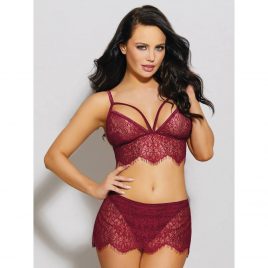 Dreamgirl Red Bralette and Lace Skirt Thong Set
