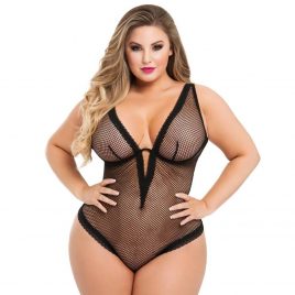 Lovehoney Plus Size Provocatease Black Fishnet Underwired Teddy