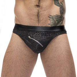 Male Power Black Wet Look Mesh Zip Thong