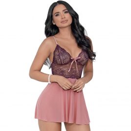 Escante Plum Lace and Mesh Babydoll Set