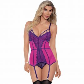 Escante Pink Merry Widow Lace Bustier Set