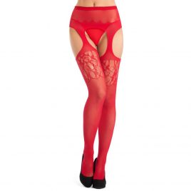 Lovehoney Red Fishnet and Lace Garter Pantyhose
