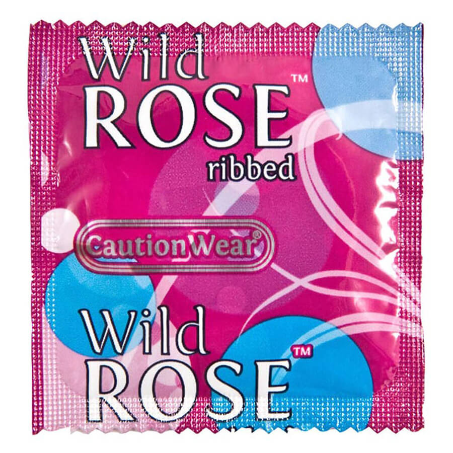 Caution Wear Wild Rose Ribbed Condoms - 100-Pack