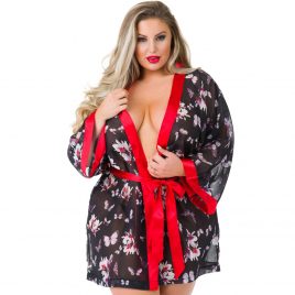 Lovehoney Plus Size Black Floral Sheer Robe