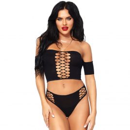 Leg Avenue Black Cut-Out Crop Top and Thong