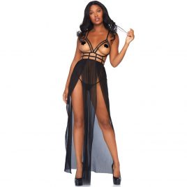 Leg Avenue Black Open-Cup Cage Gown Set