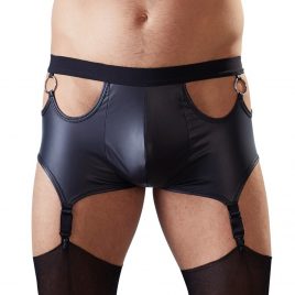 Svenjoyment Wet Look Cut-Out Boxers with Garters