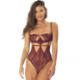 Oh La La Cheri Wine Lace Cut-Out Half Cup Teddy