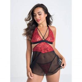 Lovehoney Wild Spirit Red Lace Cut-Out Babydoll Set