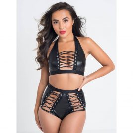 Lovehoney Fierce Leather-Look Lace-Up Bra Set