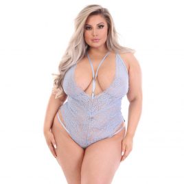 Lovehoney Plus Size Late Night Liaison Light Blue Crotchless Lace Teddy