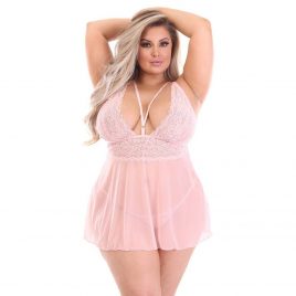 Lovehoney Plus Size Late Night Liaison Blush Pink Lace Babydoll Set