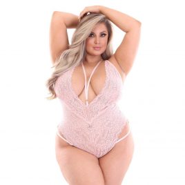 Lovehoney Plus Size Late Night Liaison Blush Pink Crotchless Lace Teddy