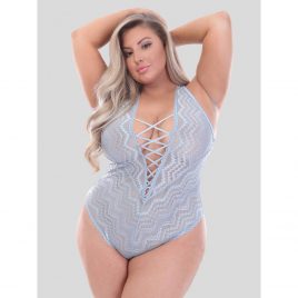 Lovehoney Plus Size Serenity Blue Lace Plunge Teddy