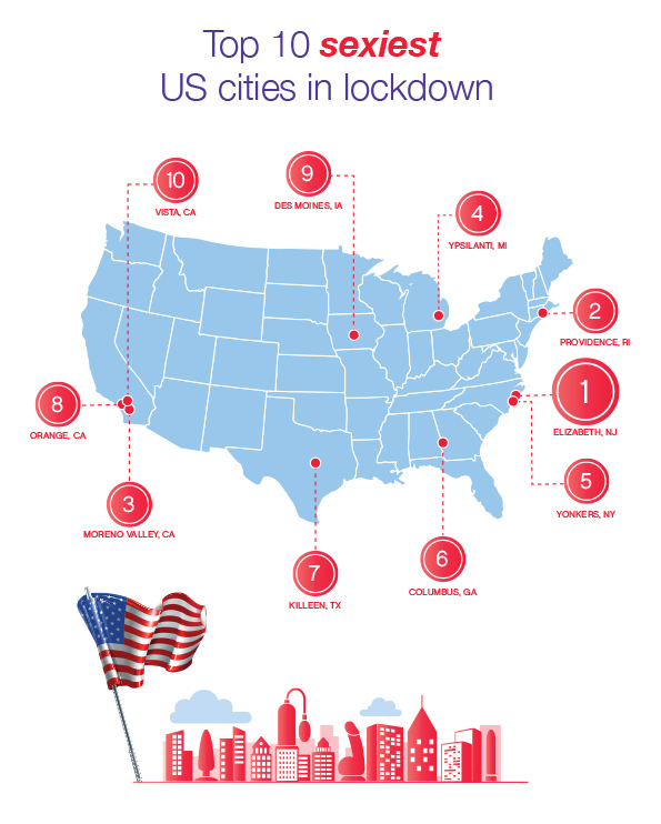 Map of US cities with highest increases in sex toy purchases