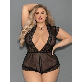 Escante Plus Size Black Sheer Mesh and Lace Teddy