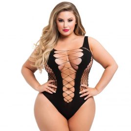 Lovehoney Plus Size Black Deep Plunge Fence Net Teddy