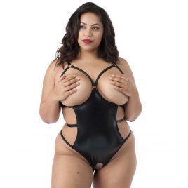 Lovehoney Plus Size Fierce Wet Look Open Cup Teddy