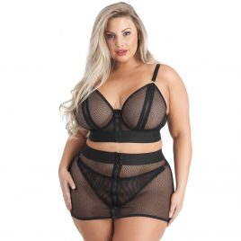 Lovehoney Plus Size Fierce Fishnet Bra and Skirt Set