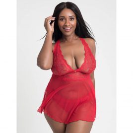 Lovehoney Plus Size Bombshell Red Lace Babydoll Set