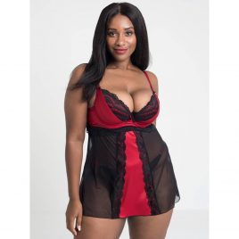 Lovehoney Plus Size Empress Red Satin and Lace Chemise Set