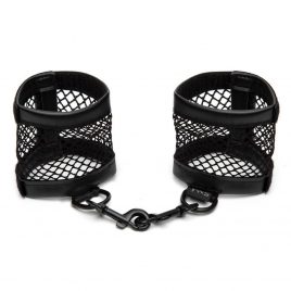Sex & Mischief Faux Leather and Fishnet Wrist Cuffs
