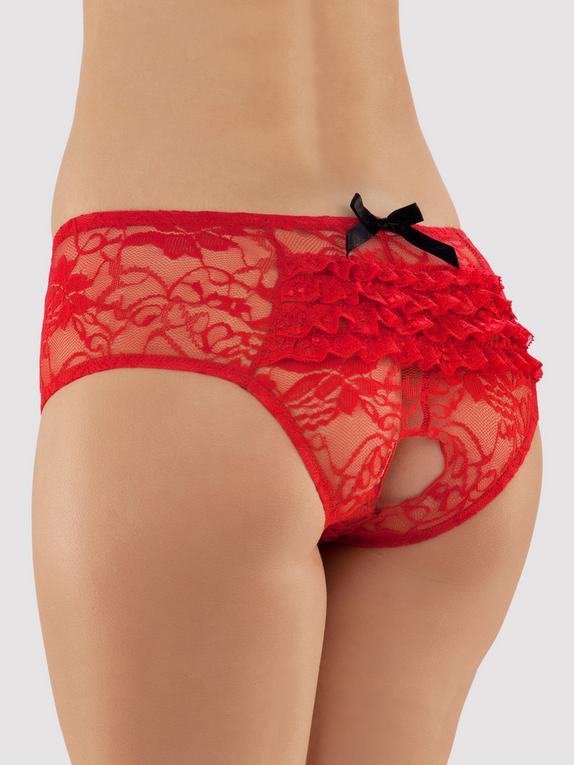 Lovehoney Red Crotchless Lace Ruffle-Back Panties