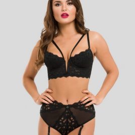 Lovehoney Parisienne Black Lace Plunge Longline Bra Set