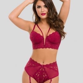 Lovehoney Parisienne Wine Lace Plunge Longline Bra Set