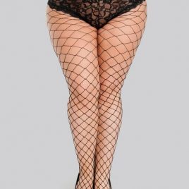 Lovehoney Plus Size Black Fishnet Pantyhose with Crotchless Panties