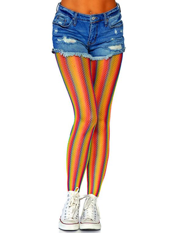 Leg Avenue Rainbow Striped Fishnet Pantyhose