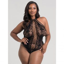 Lovehoney Plus Size Black Lace and Fishnet Thong Teddy