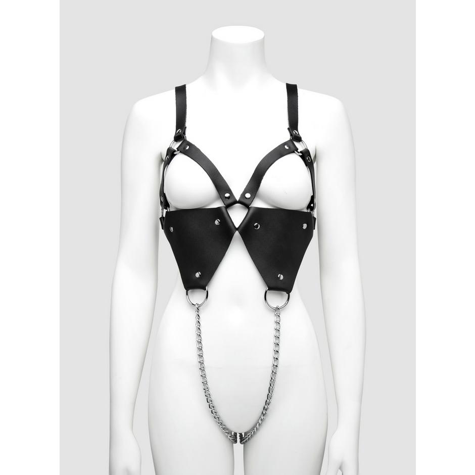 DOMINIX Deluxe Leather and Chain Open-Cup Harness