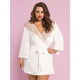 Seven 'til Midnight Plus Size White Satin and Lace Robe